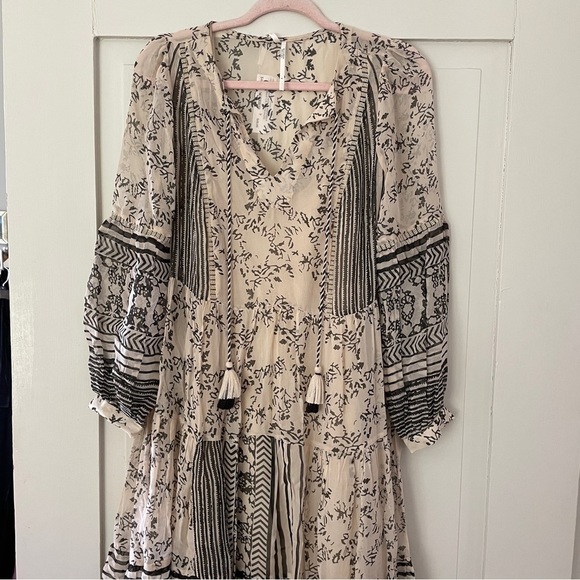 Anthropologie Cream & Black Talulah Tiered MIDI Dress - Picture 8 of 13